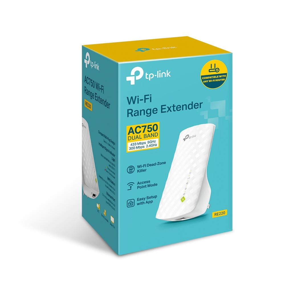 Розширювач покриття WiFi TP-LINK RE220 AC750, 1xFE LAN, MESH