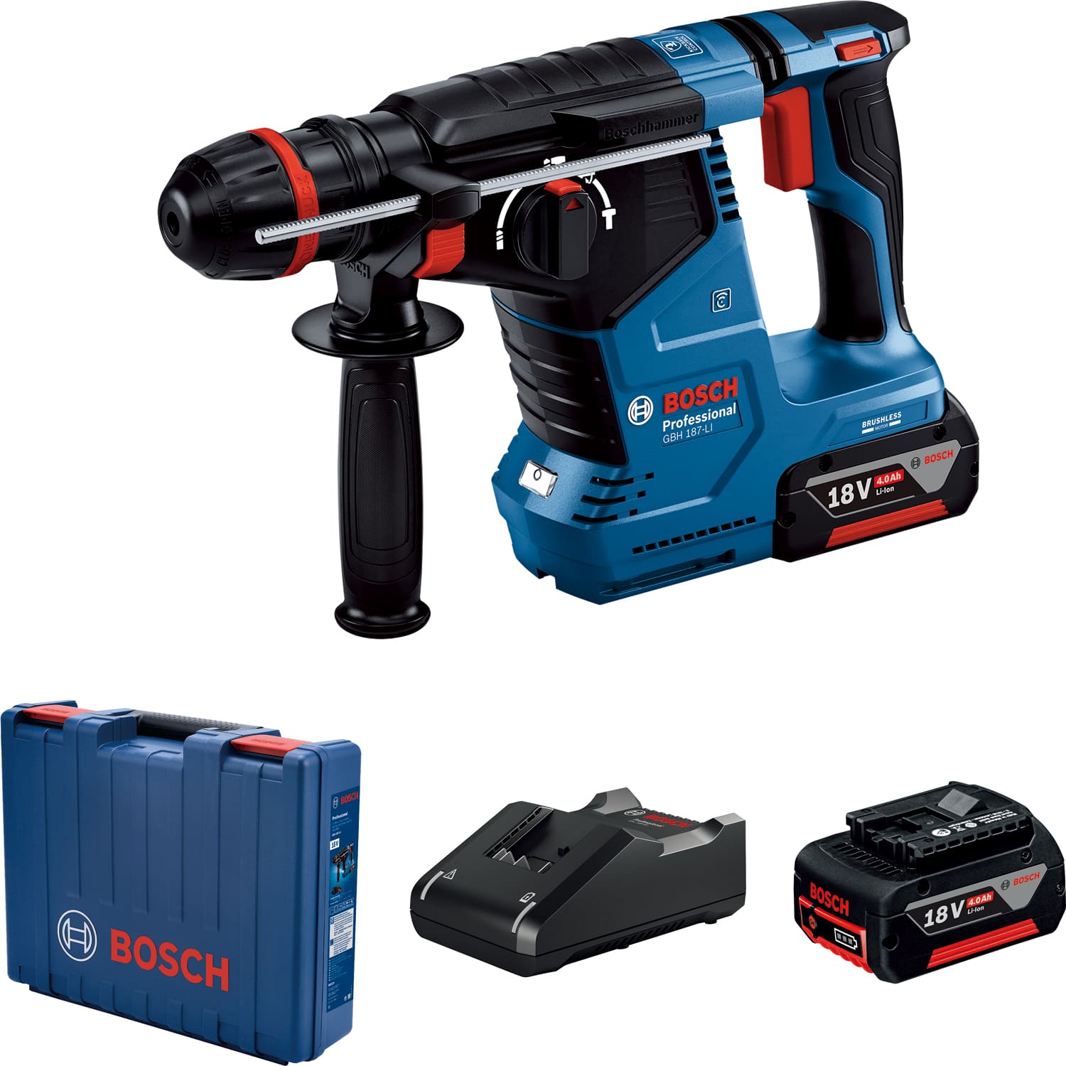 Перфоратор акумуляторний Bosch GBH 187-LI ONE Chuck, SDS-Plus, 18В, акб 2х5А•год, 2.4Дж, 2.9кг