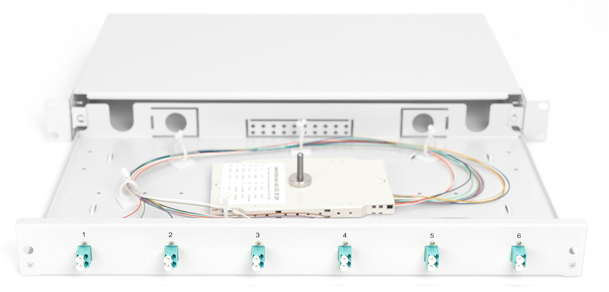 Оптична панель DIGITUS 19' 1U, 6xLC duplex, Incl, Splice Cass, OM3 Color Pigtails, Adapter (DN-96330/3)