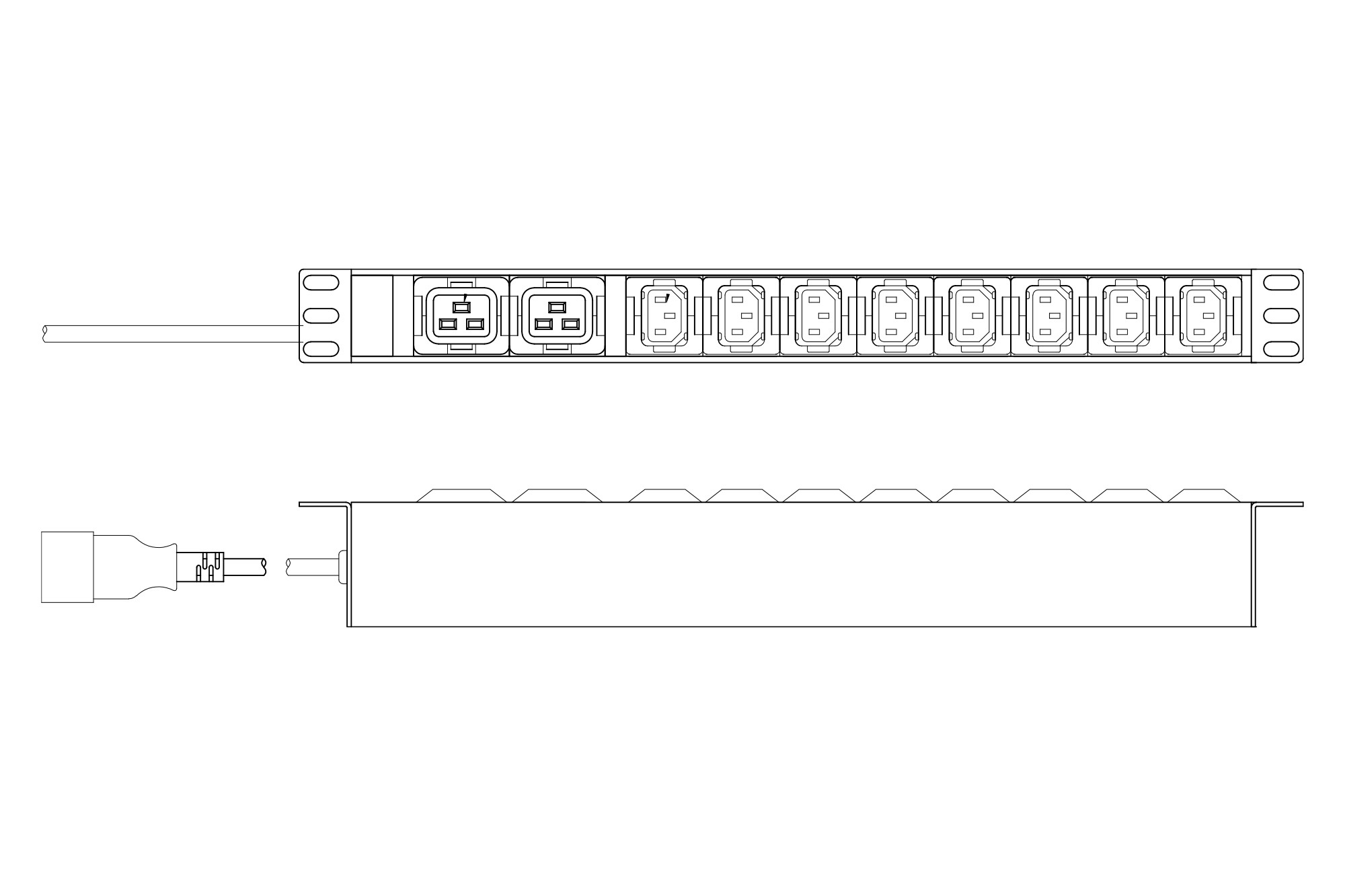 Блок розеток DIGITUS 1U, 8xC13, 2xC19, 16A, 250V, вилка C20