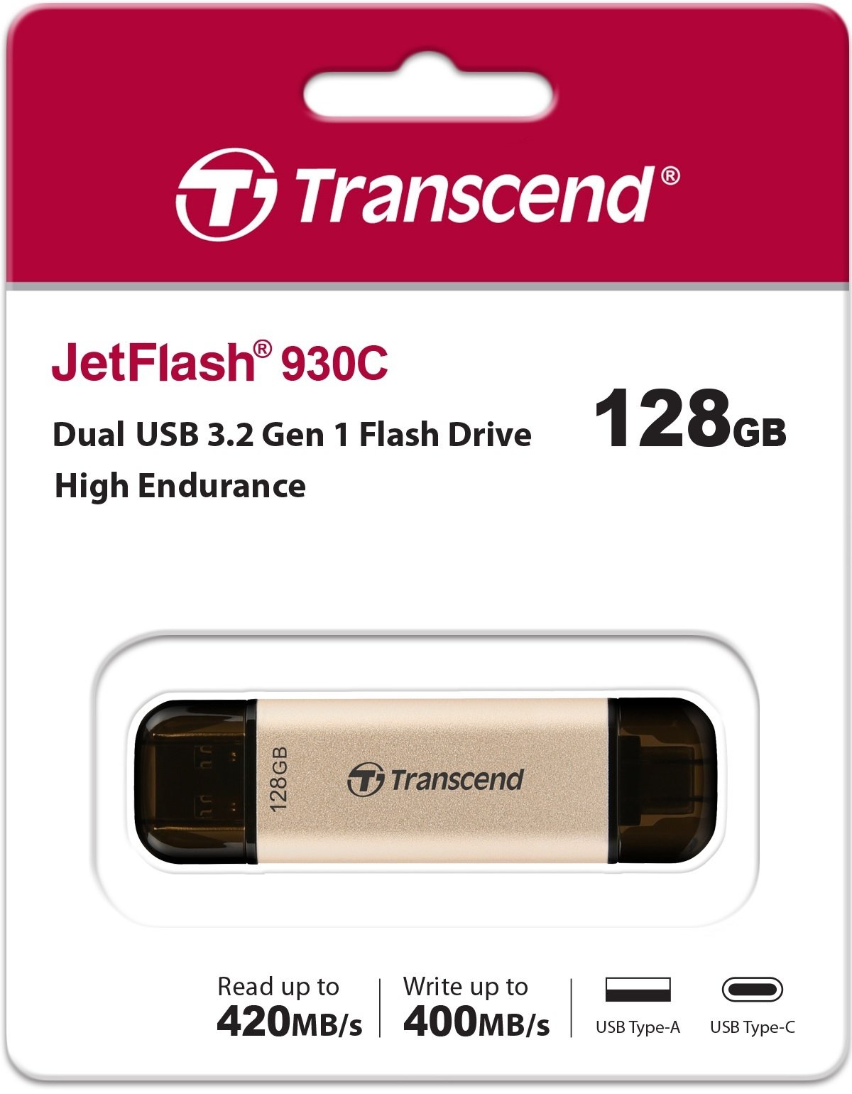 Накопичувач USB 3.2+Type-C Transcend JetFlash 930 Black R420/W400MB/s 128GB (TS128GJF930C)