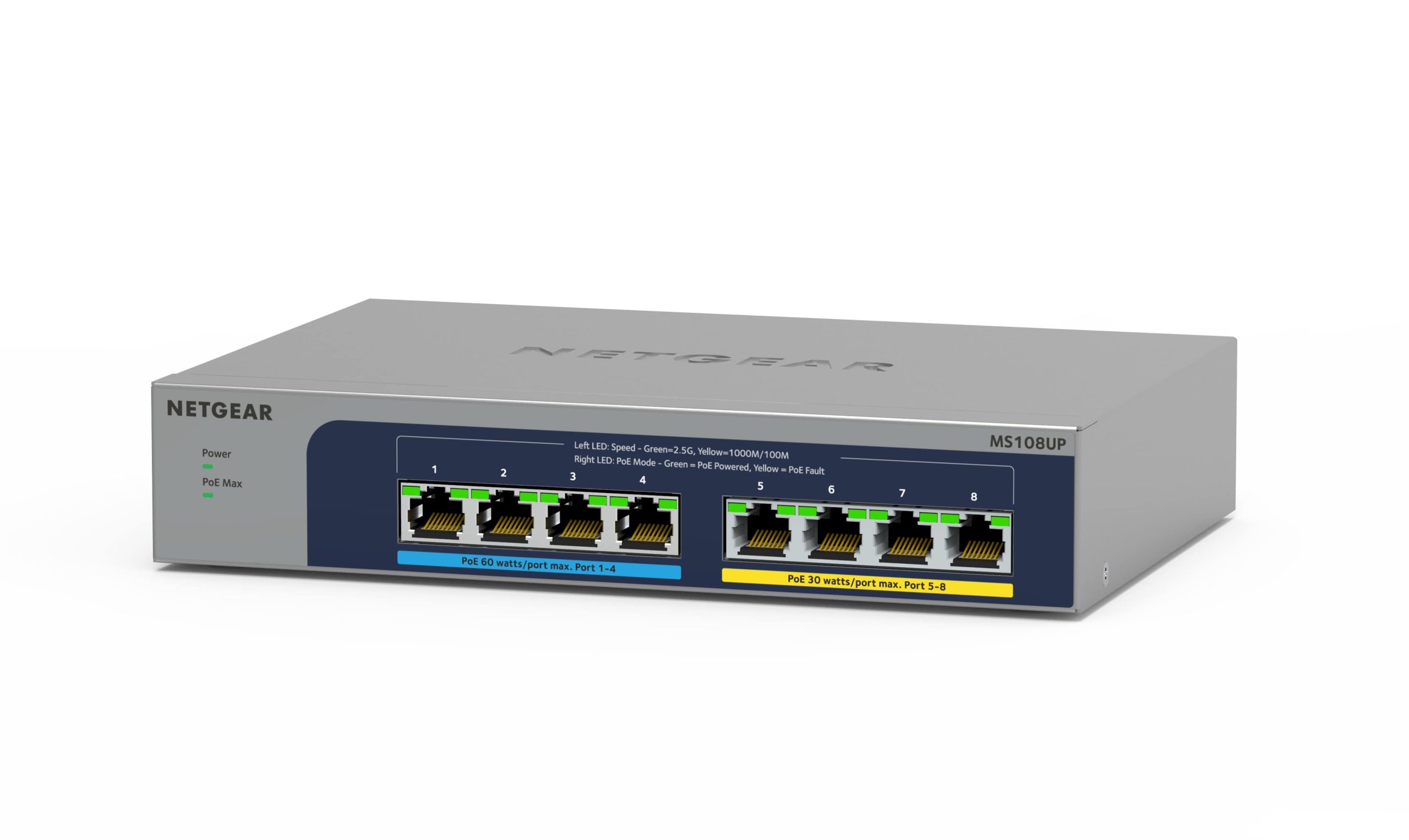 Комутатор NETGEAR MS108UP, 4x2,5GE PoE+, 4x2,5GE PoE++(60Вт/порт), 230Вт, некерований (MS108UP-100EUS)