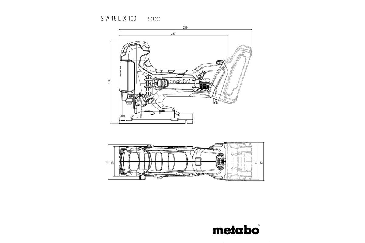 Лобзик Metabo STA 18 LTX 100 акумуляторнийLIHD, 18В, хід 22мм, 550-2800об•хв, 1.9кг, без АКБ та ЗП