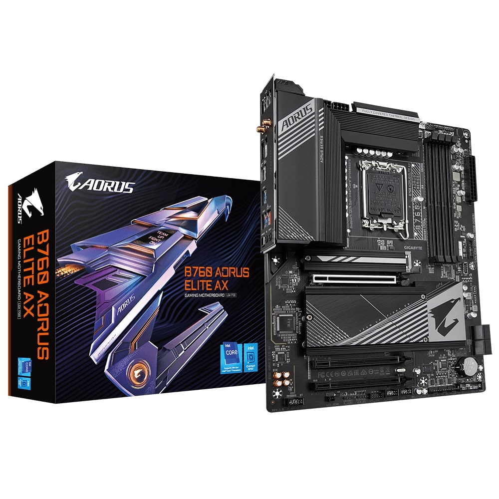 Материнська плата GIGABYTE B760 AORUS ELITE AX s1700 B760 4xDDR5 M.2 HDMI DP Wi-Fi BT ATX