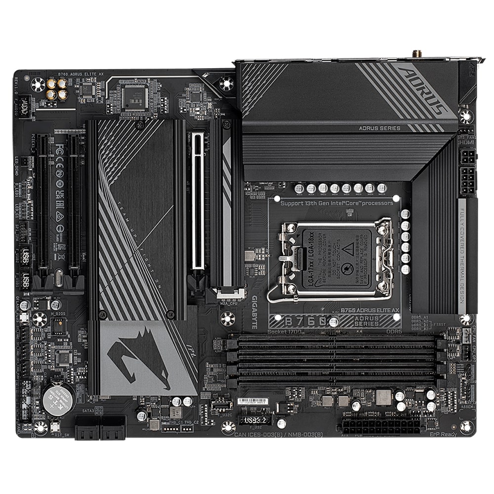 Материнська плата GIGABYTE B760 AORUS ELITE AX s1700 B760 4xDDR5 M.2 HDMI DP Wi-Fi BT ATX