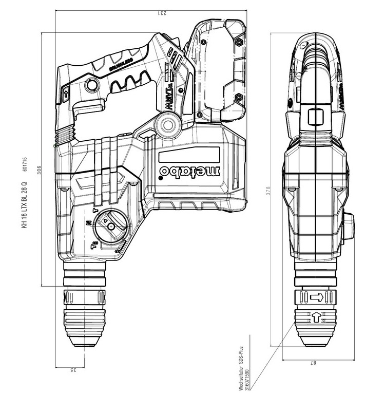 Перфоратор акумуляторний Metabo KH 18 LTX BL 28 Q, В, SDS-plus, 18В, 3Дж, 3 режими, 0-1000об•хв, 3.4кг, без АКБ та ЗП