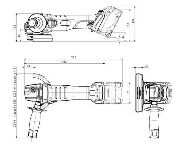 Шліфмашина кутова акумуляторна Metabo W 18 L 9-125 Quick, 125мм, 18В, 8500об•хв, М14, 2.3кг, без АКБ та ЗП