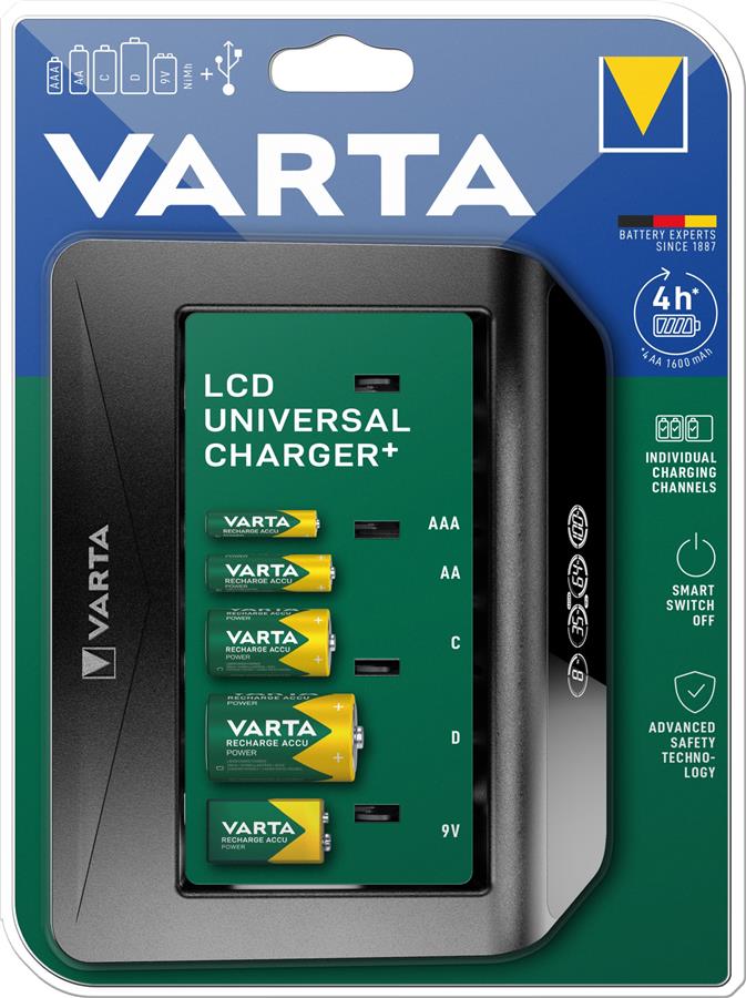 Зарядное устройство Varta LCD Universal Charger Plus 4хAA/AAA/C/D, 1х9В