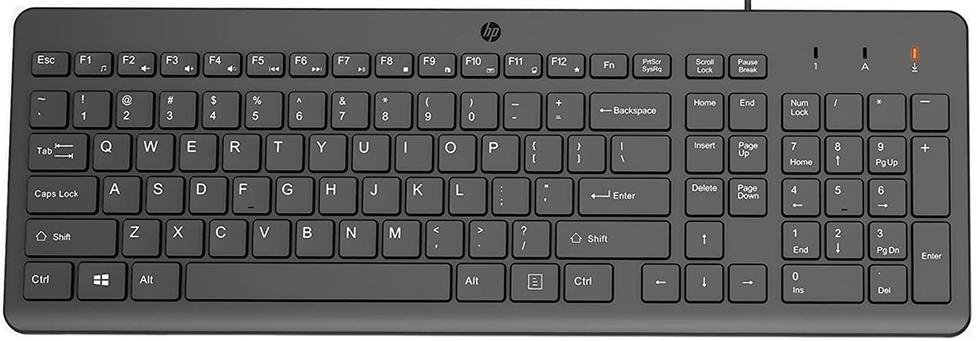 Клавіатура мембранна HP 150, 104key, USB-A, EN/UK, чорний