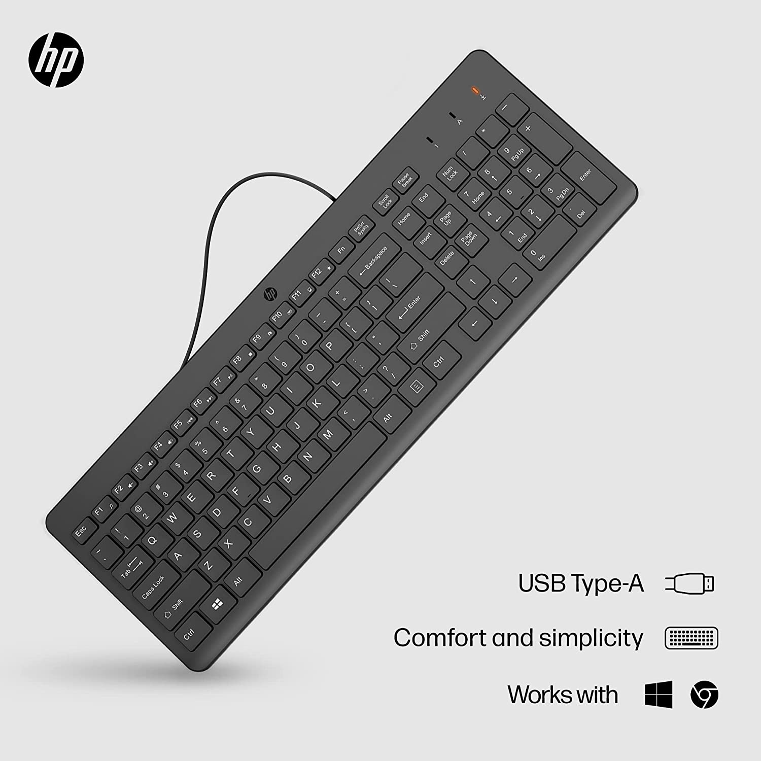 Клавіатура мембранна HP 150, 104key, USB-A, EN/UK, чорний