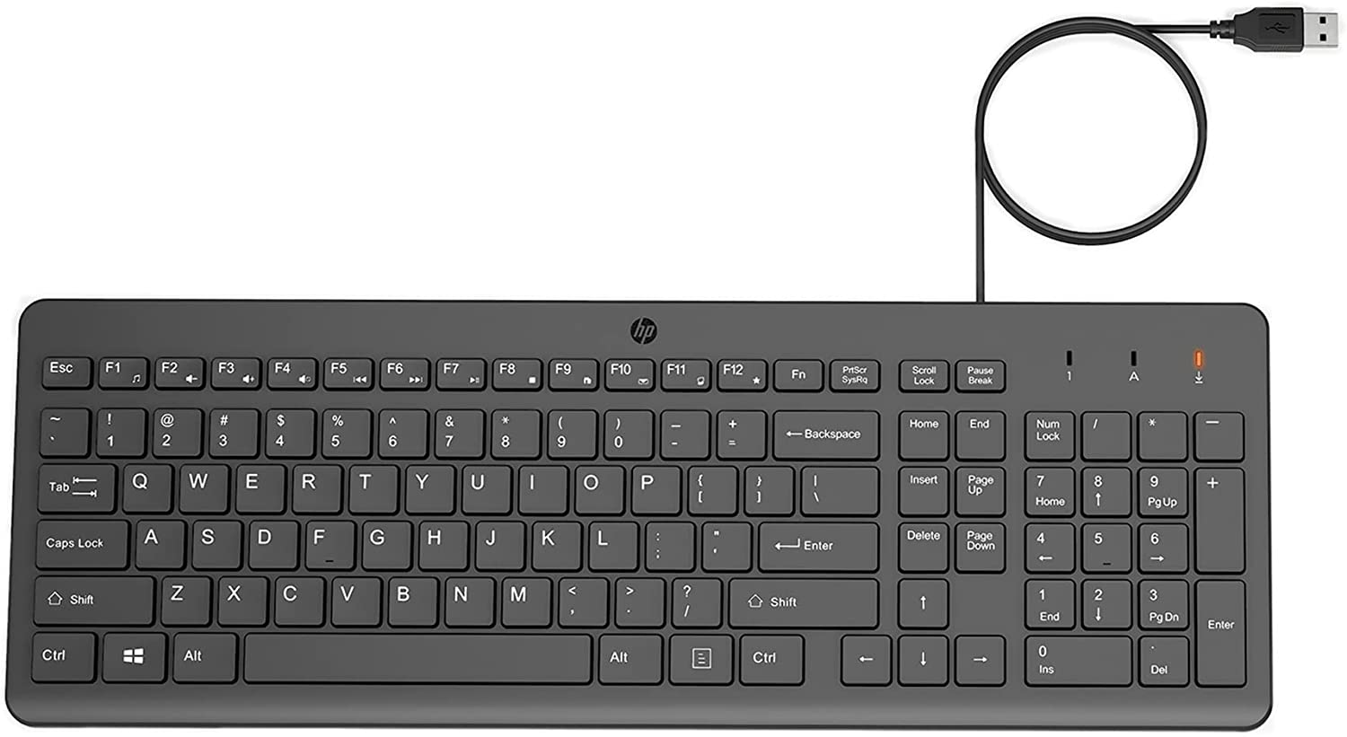 Клавіатура мембранна HP 150, 104key, USB-A, EN/UK, чорний