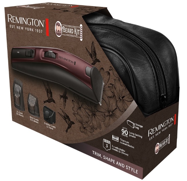 Тример Remington Beard Kit, для бороди, вусів і голови, акум., титан.напил., бордовий