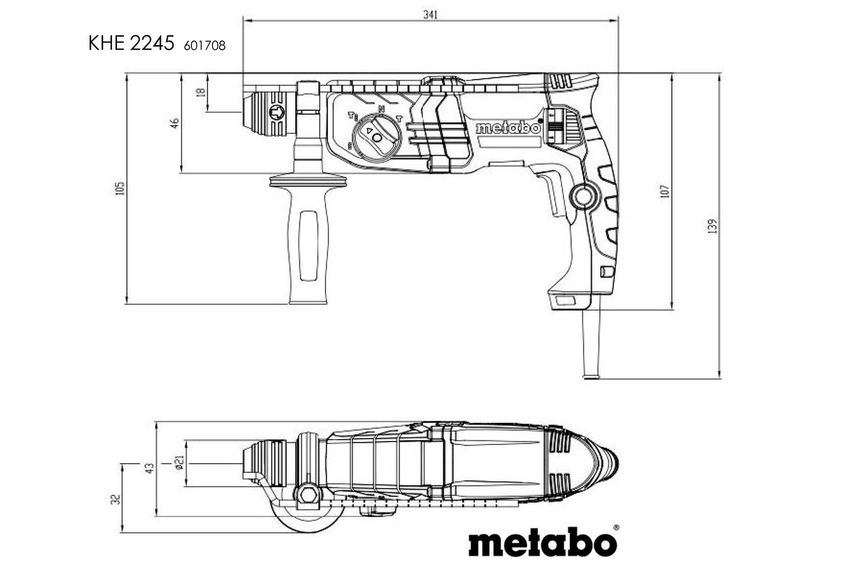 Перфоратор Metabo KHE 2245, SDS-plus, 750Вт, 2.2Дж, 3 режими, 0-1500об•хв, 2.7кг