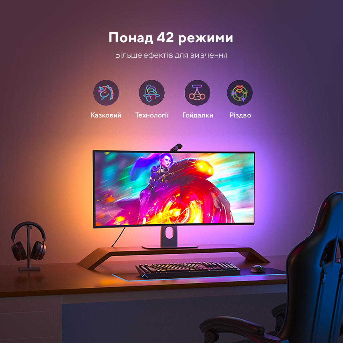 Набір адаптивного підсвічування Govee H604B DreamView G1 Gaming Light 24-29', RGBIC, WI-FI/Bluetooth, чорний