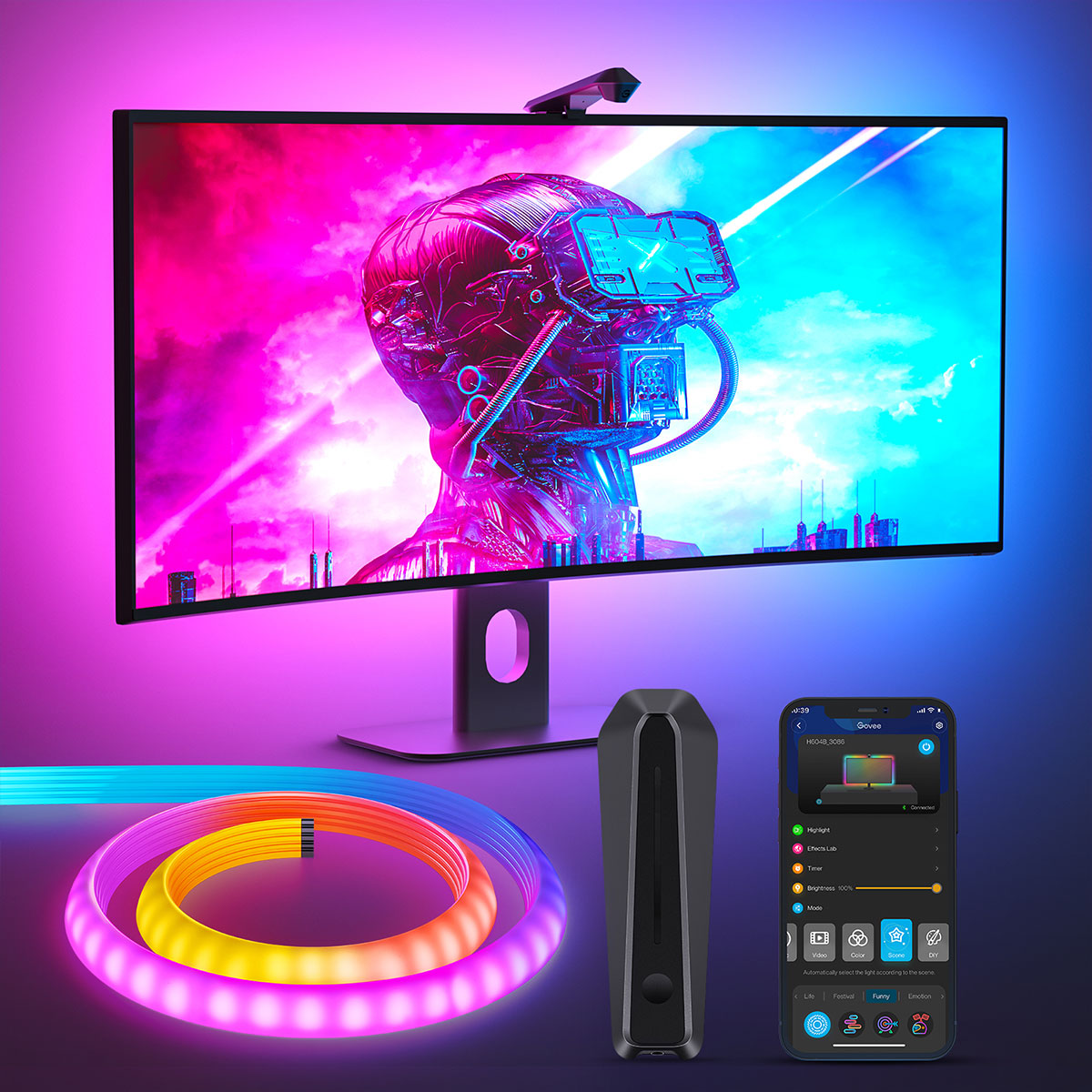 Набір адаптивного підсвічування Govee H604B DreamView G1 Gaming Light 24-29', RGBIC, WI-FI/Bluetooth, чорний