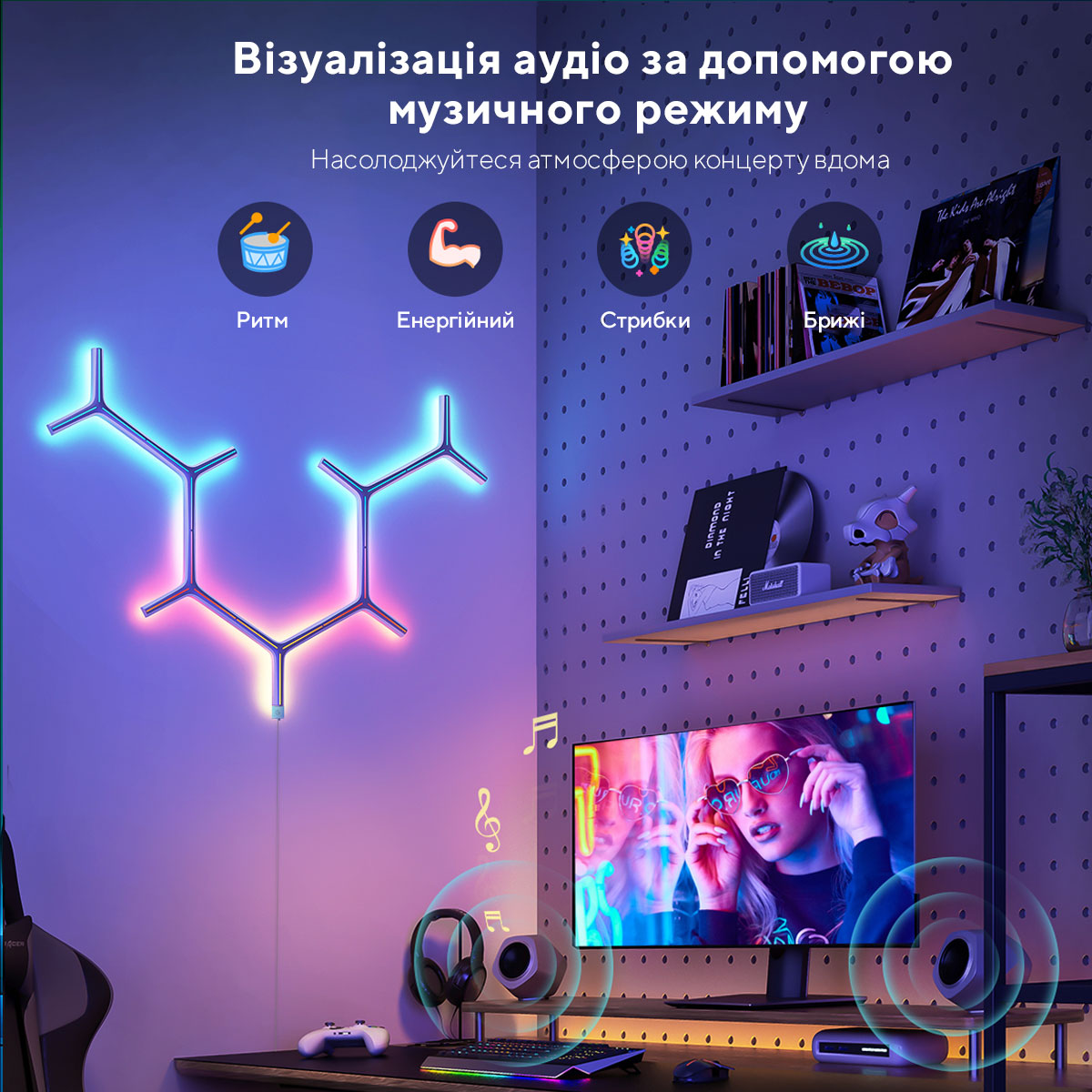 Набір настінних світильників Govee H6065 Y Shape Light Panel, 7шт, RGBIC, WI-FI/Bluetooth, білий