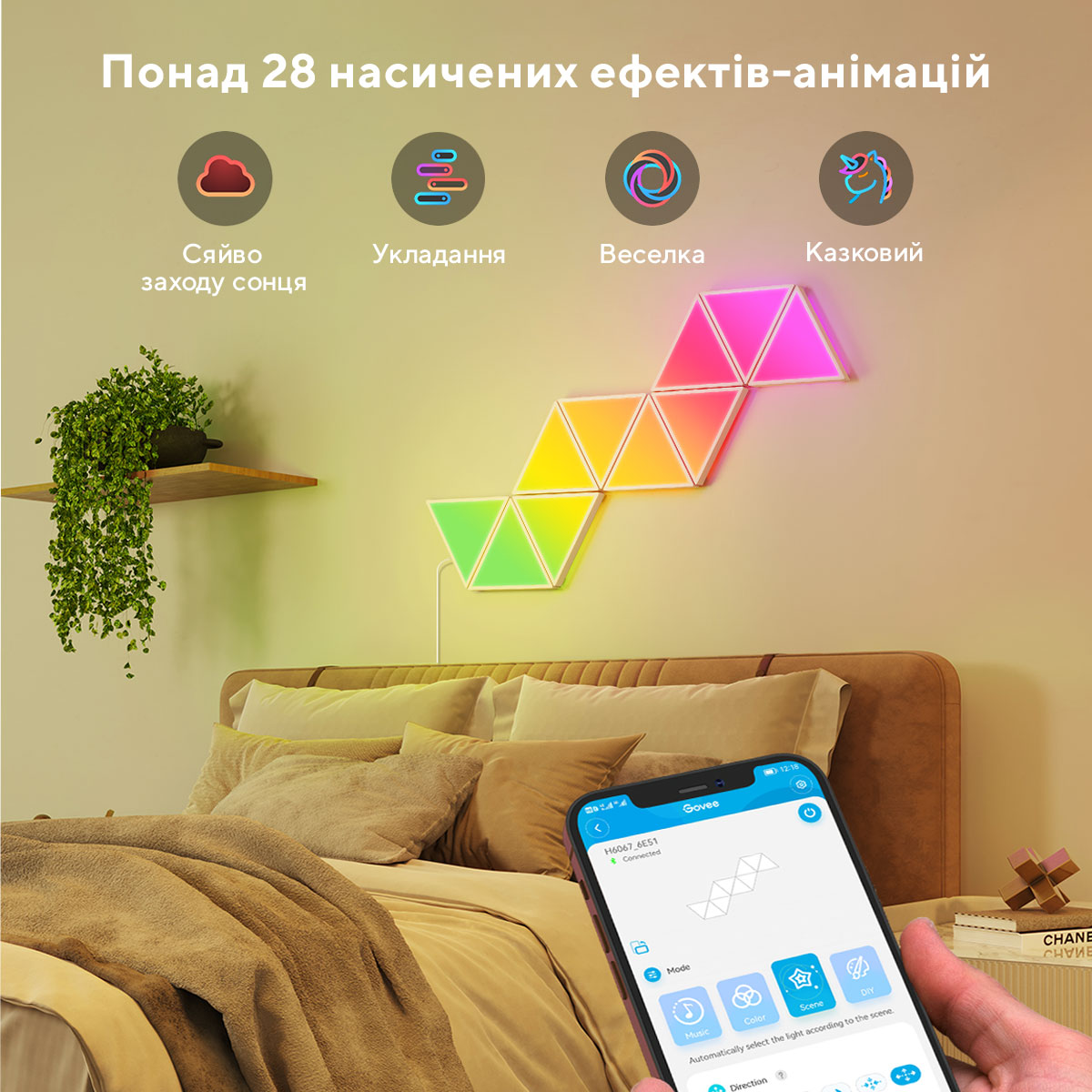 Набір настінних світильників Govee H6067 Tri-angle Light Panels, 10шт, RGBIC, WI-FI/Bluetooth, білий