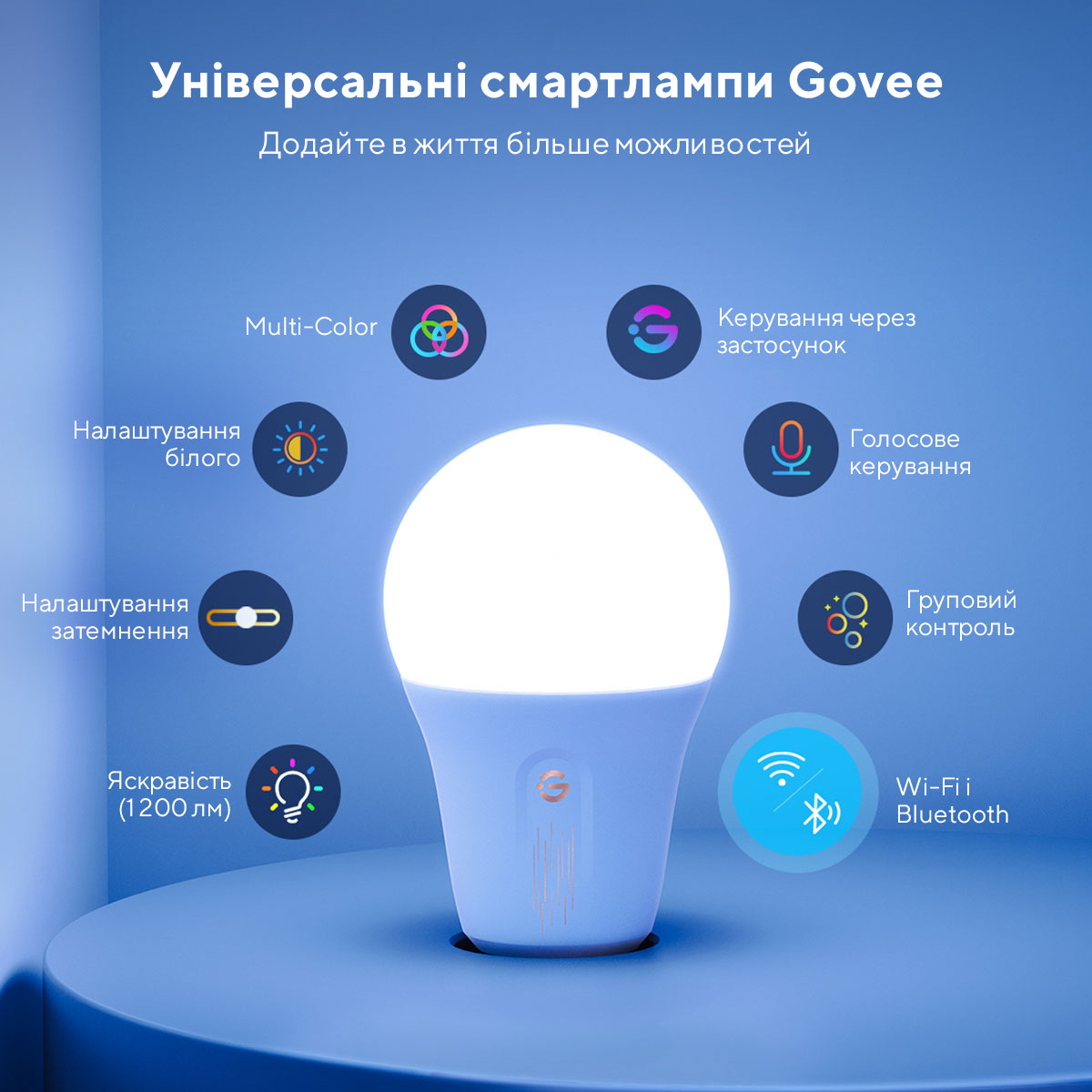 Лампа розумна Govee H6009, E27, 12W, 1200Lm, WI-FI/Bluetooth, білий