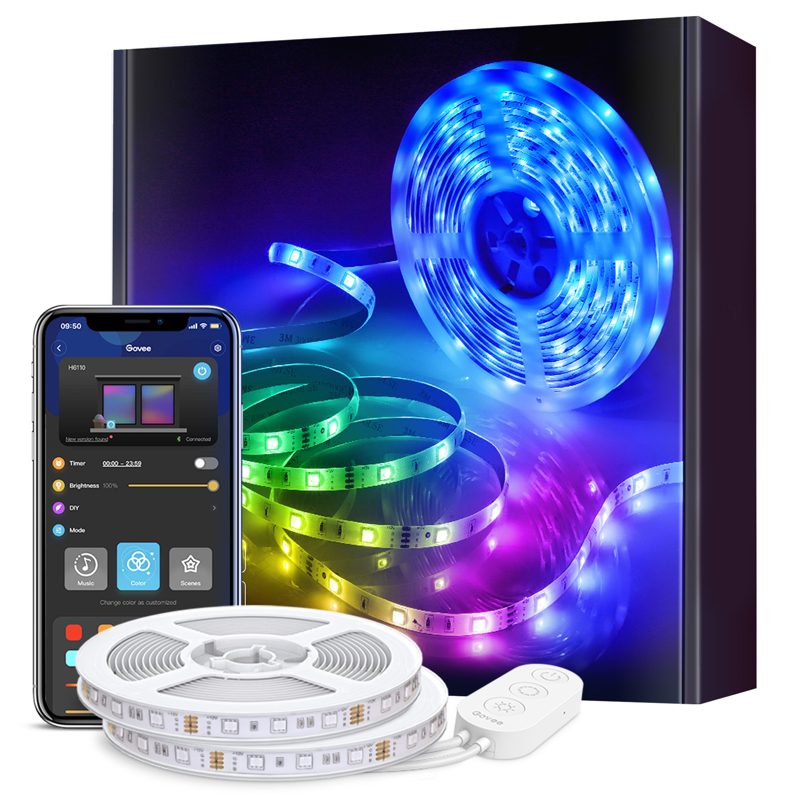 Стрічка світлодіодна розумна Govee H6110 LED Strip Lights, 10м, RGB, WI-FI/Bluetooth, білий