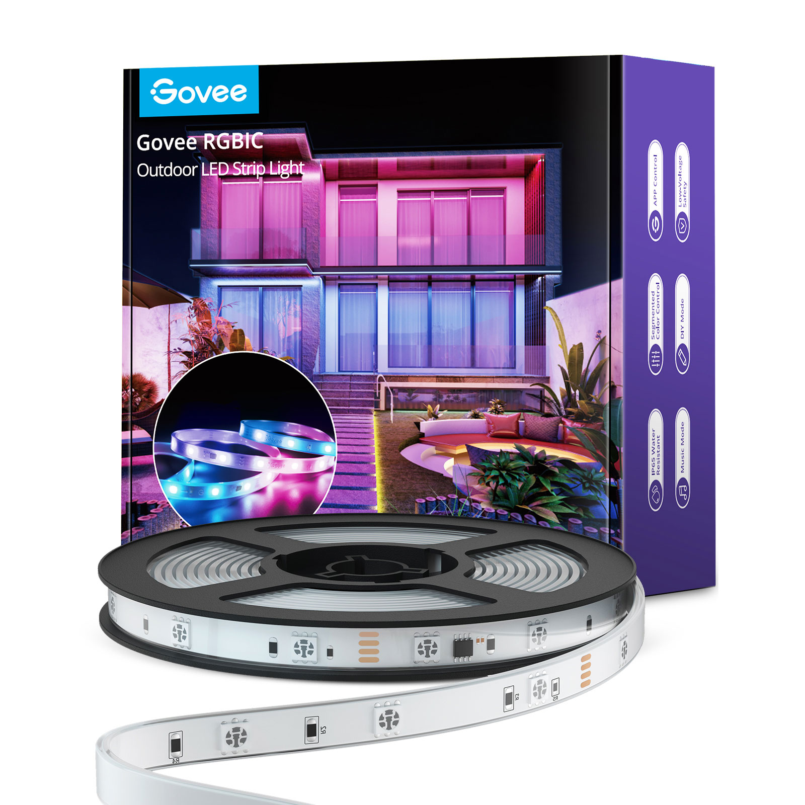 Стрічка світлодіодна розумна Govee H6172 Phantasy Outdoor LED, 10м, RGBIC, WI-FI/Bluetooth, білий