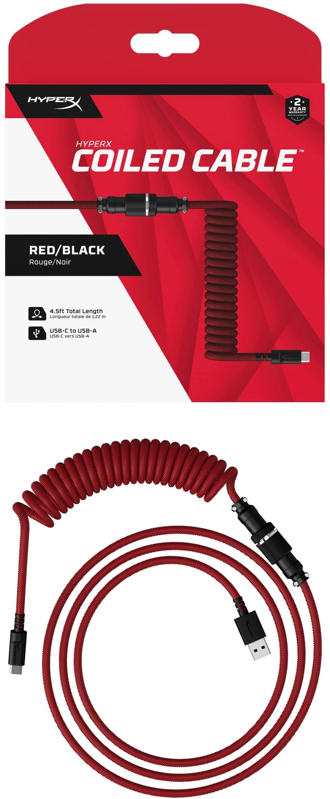 Кабель HyperX USB-A-Type-C спіральний, 1.37м Red/Black (6J677AA)