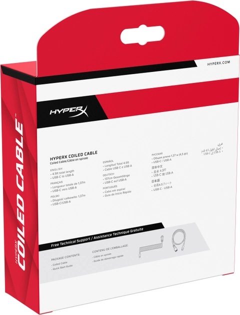 Кабель HyperX USB-A-Type-C спіральний, 1.37м Red/Black (6J677AA)