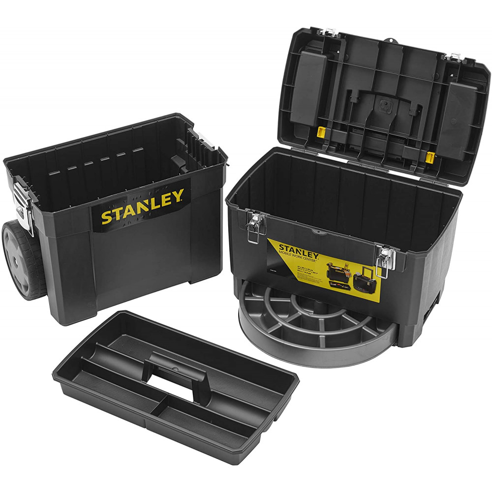 Ящик для інструменту Stanley Mobile WorkCenter, 2в1, на коліщатках, знімний верхній ящик, 62.7х47.3х30.2см, пластик