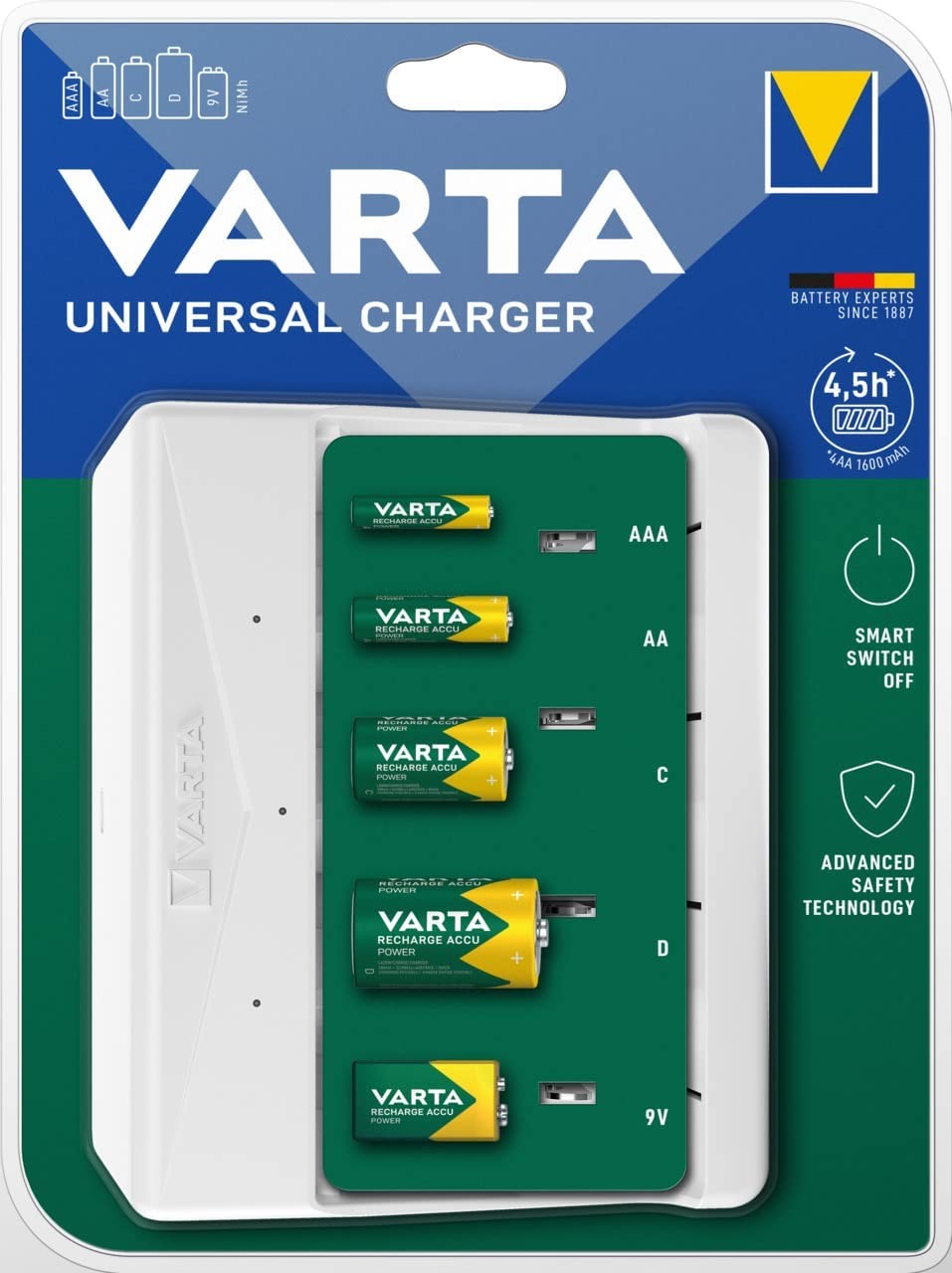 Зарядное устройство Varta Universal Charger 4хAA/AAA/C/D, 1х9В