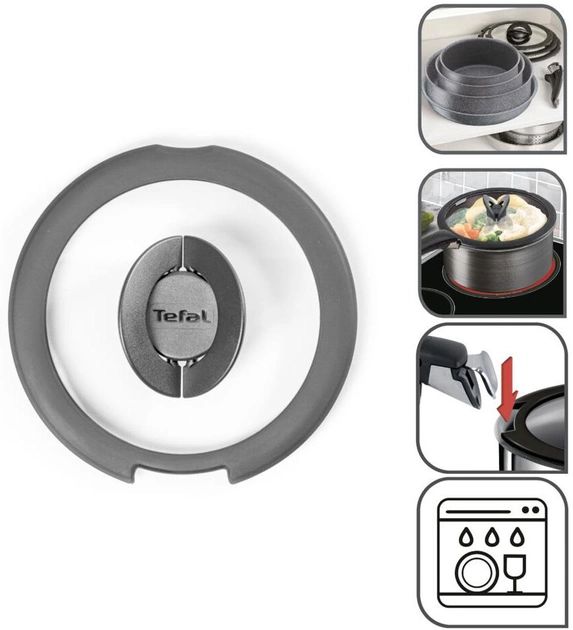 Кришка Tefal Ingenio 26см, скло, силікон, прозоро-чорний