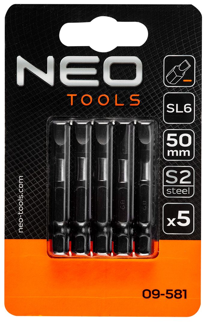 Биты Neo Tools ударные NEО, 50 мм, SL6 – 5 шт., сталь S2