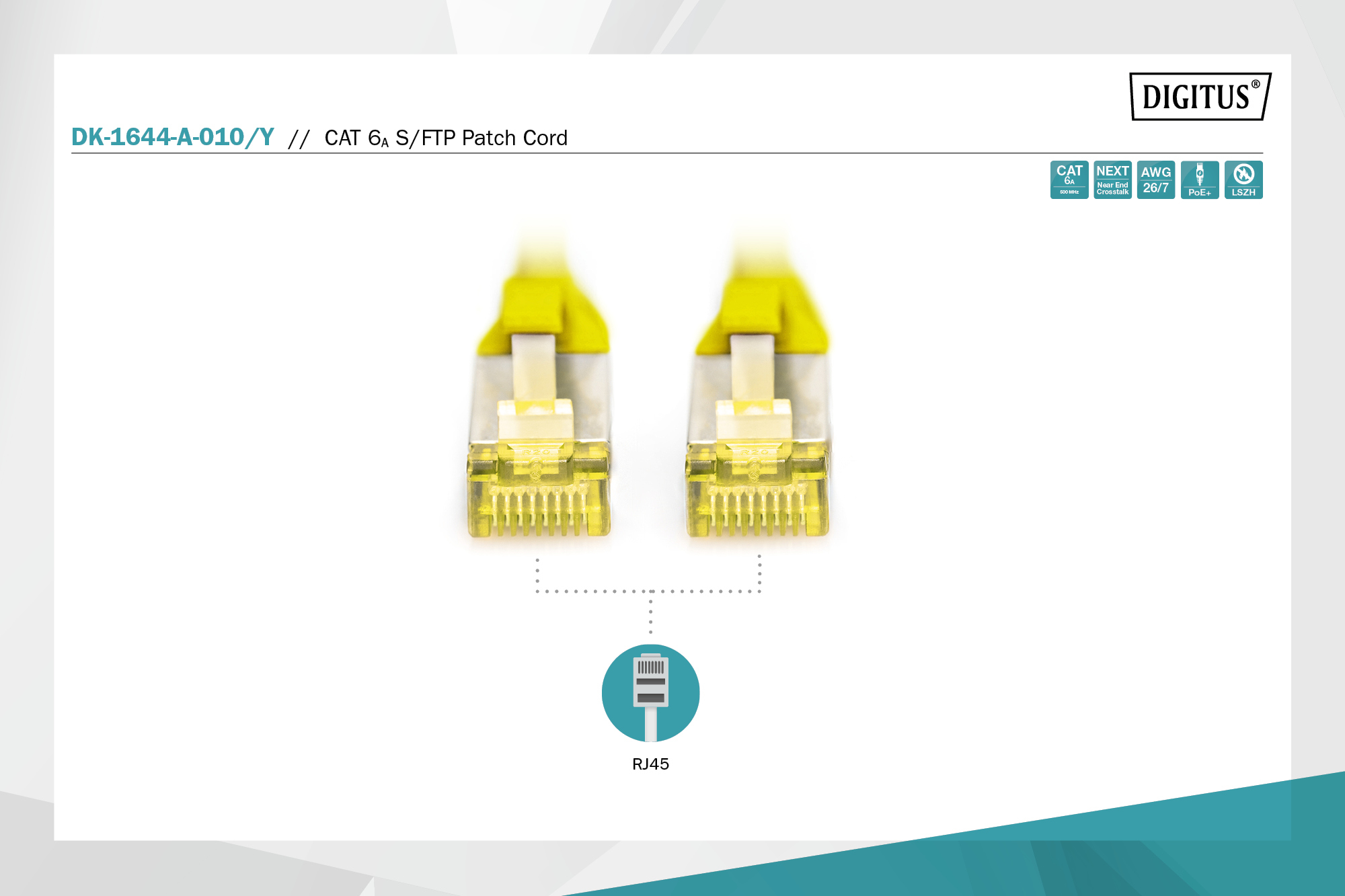 Патч-корд DIGITUS CAT 6a S-FTP, 1м, AWG 26/7, Cu, LSZH, Yellow (DK-1644-A-010/Y)