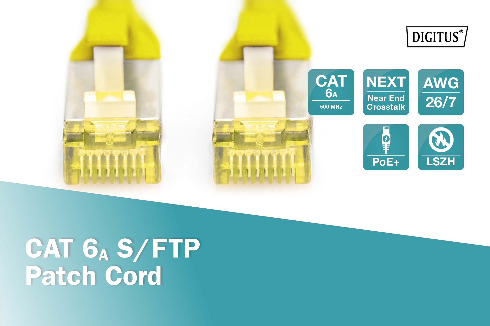 Патч-корд DIGITUS CAT 6a S-FTP, 1м, AWG 26/7, Cu, LSZH, Yellow (DK-1644-A-010/Y)