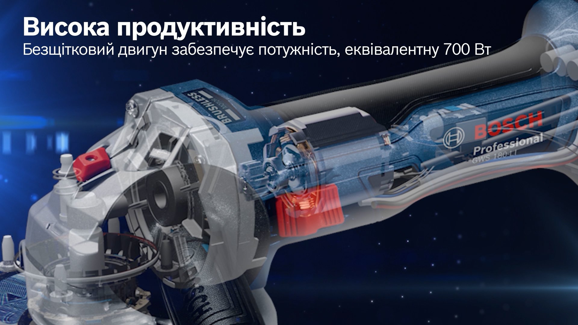 Шліфмашина кутова акумуляторна Bosch Professional GWS 180-LI, 125мм, 18В 1х4А•год, 11000об•хв, 2кг