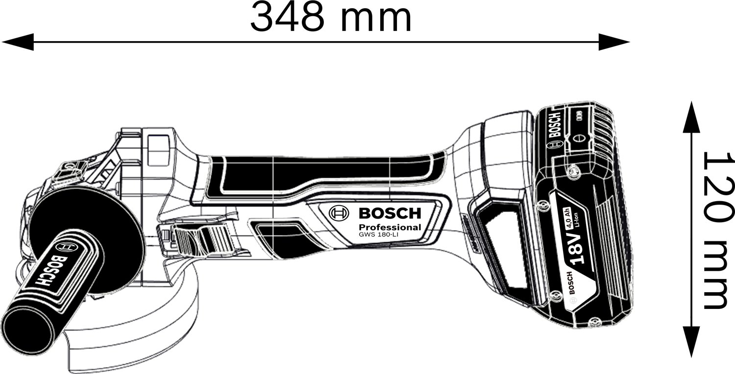 Шліфмашина кутова акумуляторна Bosch Professional GWS 180-LI, 125мм, 18В 1х4А•год, 11000об•хв, 2кг