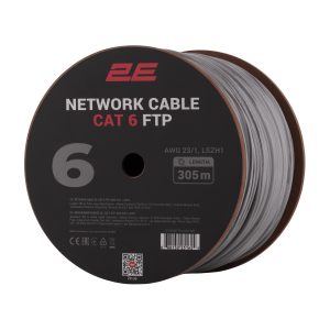 Кабель 2E CAT 6, FTP, 305м, AWG 23/1, LSZH-1, Grey (2E-CBL6EFTP-LSZH1-GRY)