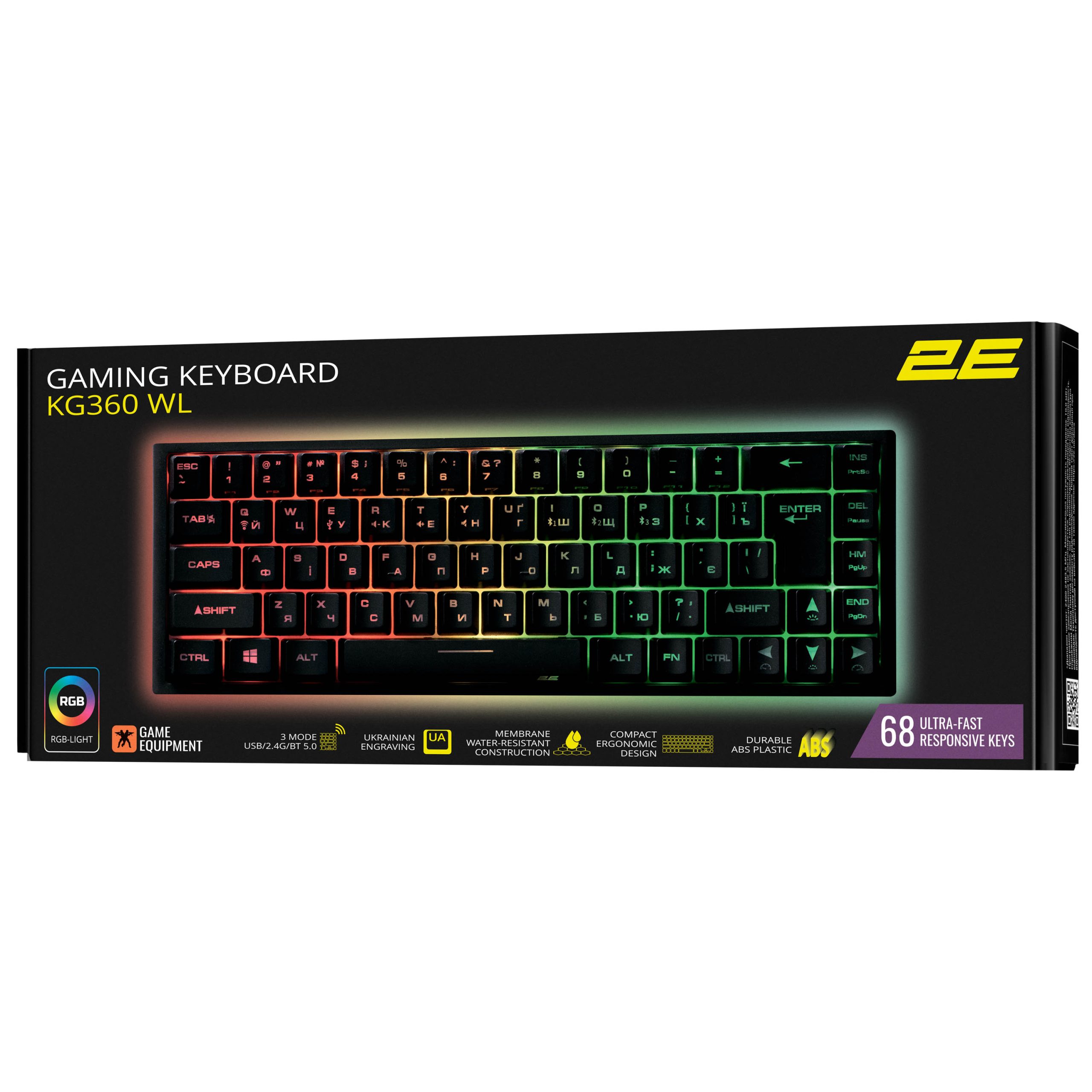 Клавиатура игровая 2E Gaming KG360 RGB WL Black (2E-KG360UBK)