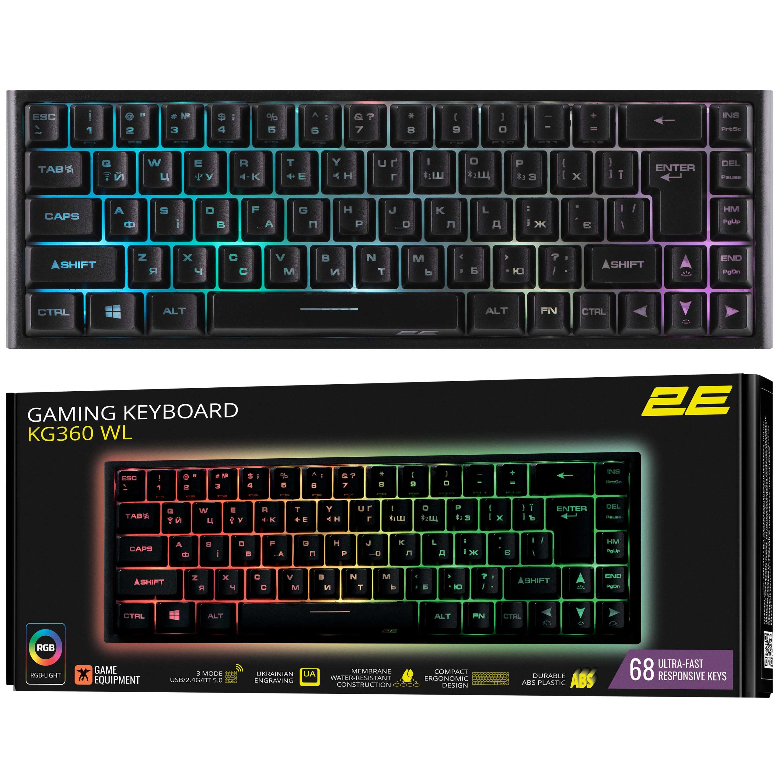 Клавіатура ігрова 2E Gaming KG360 RGB WL Black (2E-KG360UBK)