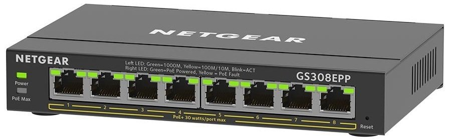 Коммутатор NETGEAR GS308EPP 8xGE PoE+ (123Вт), управляемый (GS308EPP-100PES)