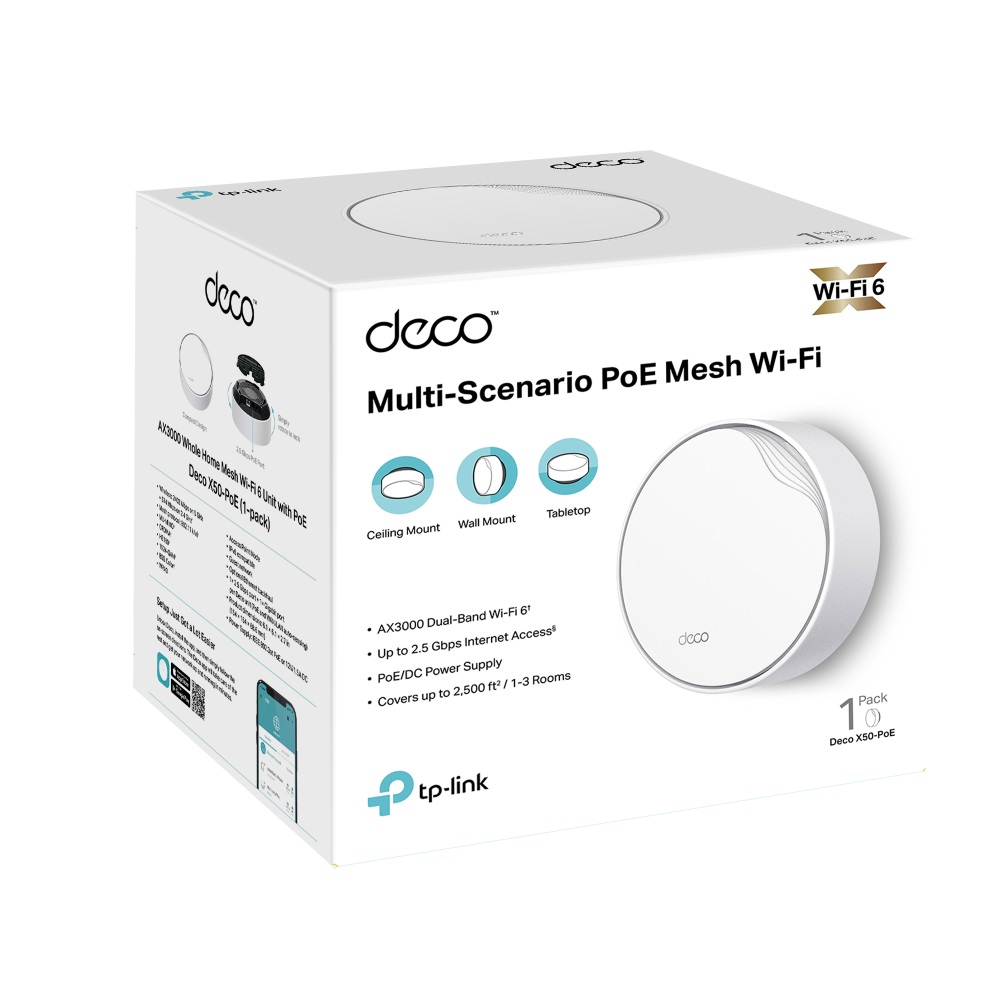 Маршрутизатор TP-LINK DECO X50 1PK AX3000 1xGE LAN/WAN 1x2,5GE LAN/WAN MU-MIMO OFDMA MESH (DECO-X50-POE-1-PACK)