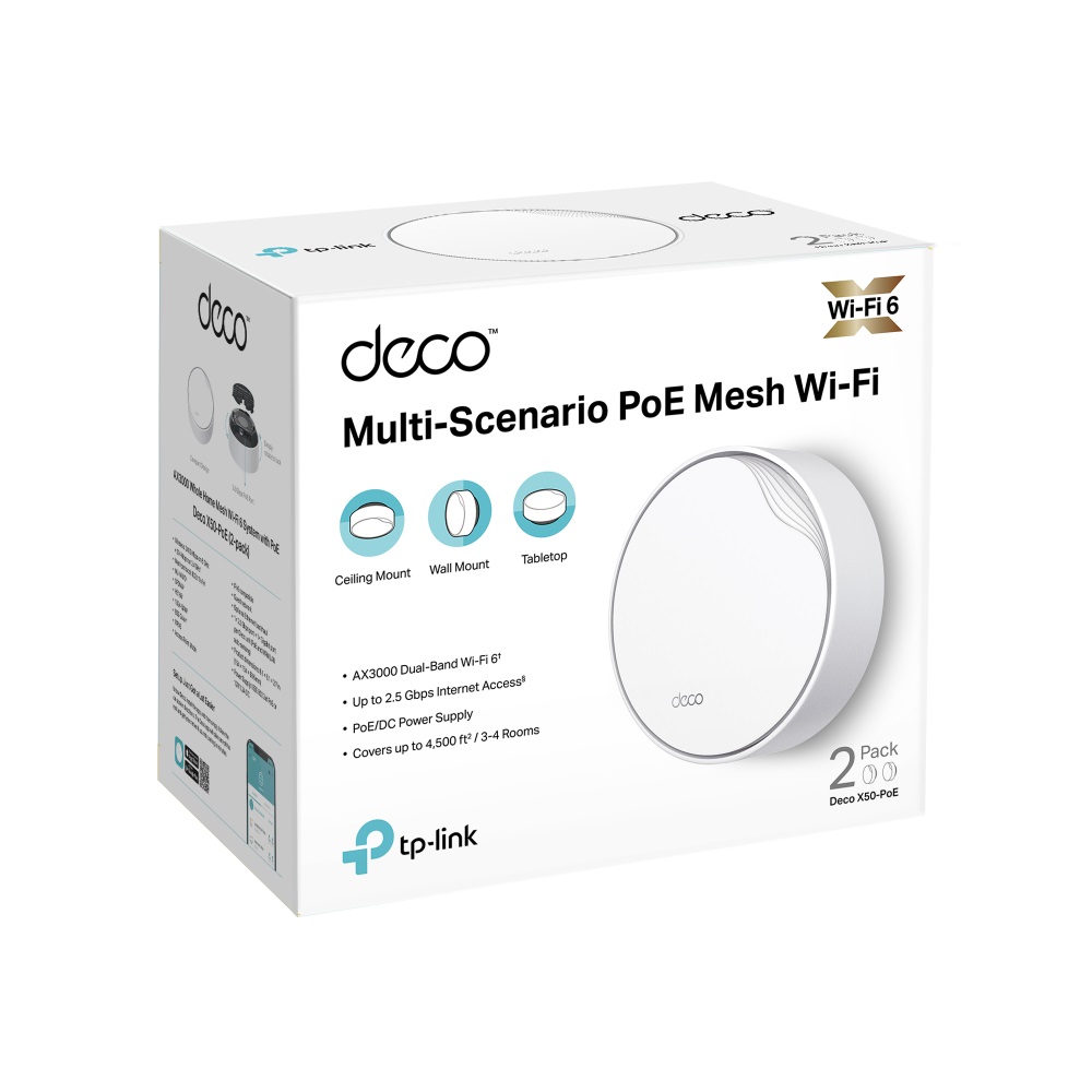 Маршрутизатор TP-LINK DECO X50 2PK AX3000 1xGE LAN/WAN 1x2,5GE LAN/WAN MU-MIMO OFDMA MESH (DECO-X50-POE-2-PACK)