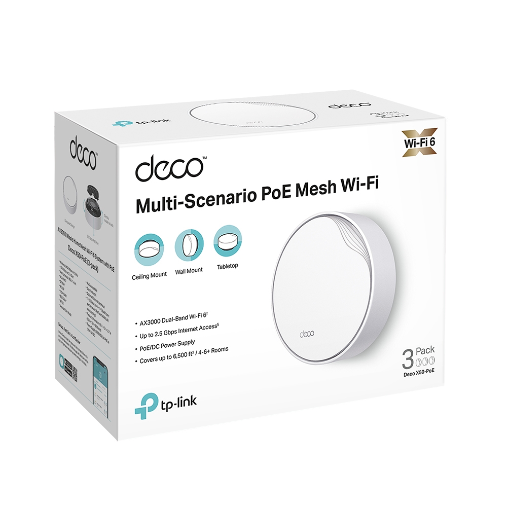 Маршрутизатор TP-LINK DECO X50 3PK AX3000 1xGE LAN/WAN 1x2,5GE LAN/WAN MU-MIMO OFDMA MESH (DECO-X50-POE-3-PACK)