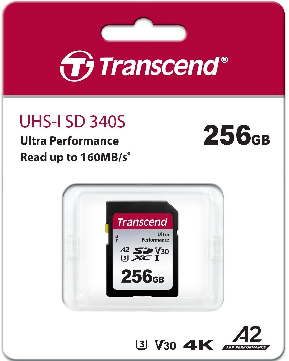 Карта пам`яті Transcend SD 256GB C10 UHS-I U3 A2 R160/W90MB/s 4K (TS256GSDC340S)