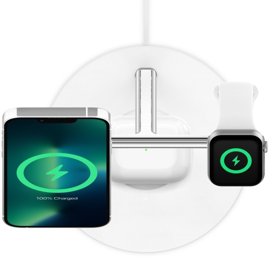 Зарядний пристрій бездротовий Belkin 3в1 MagSafe iPhone/Watch/AirPods Fast charger, білий