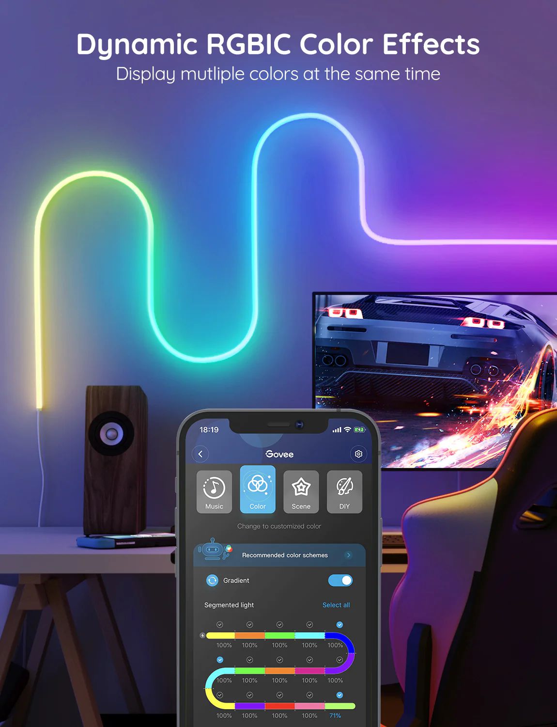 Стрічка світлодіодна розумна Govee H61A2 Neon LED Strip Light, 5м, RGBIC, WI-FI/Bluetooth, білий