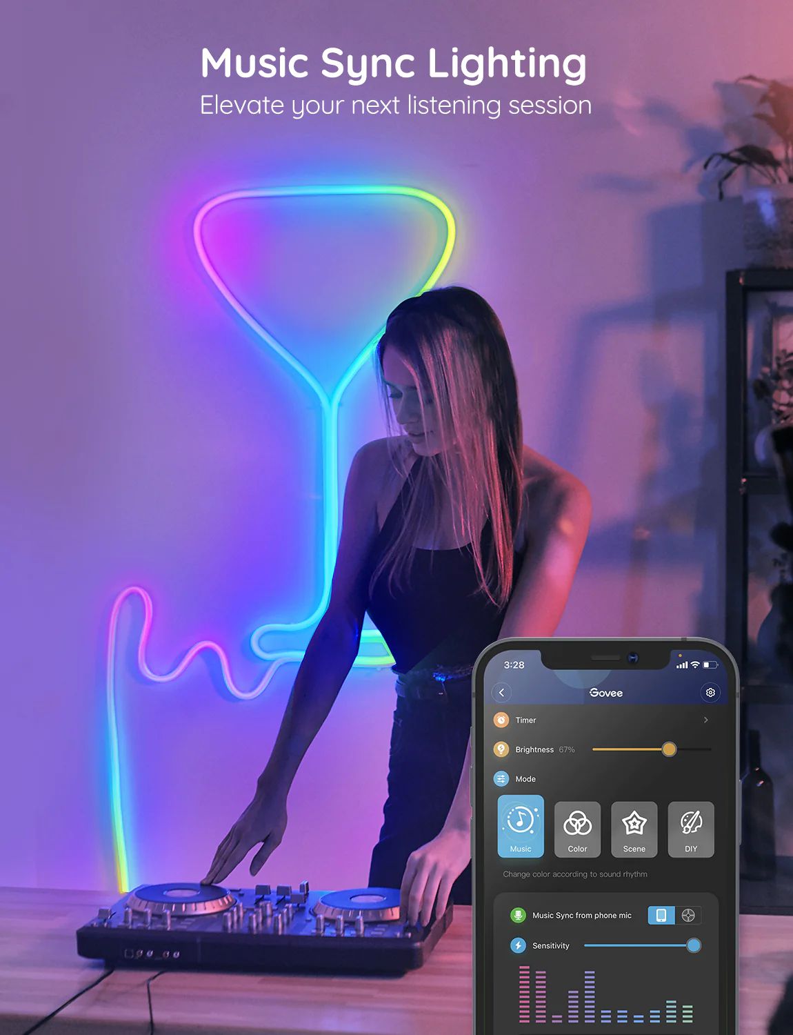 Стрічка світлодіодна розумна Govee H61A2 Neon LED Strip Light, 5м, RGBIC, WI-FI/Bluetooth, білий