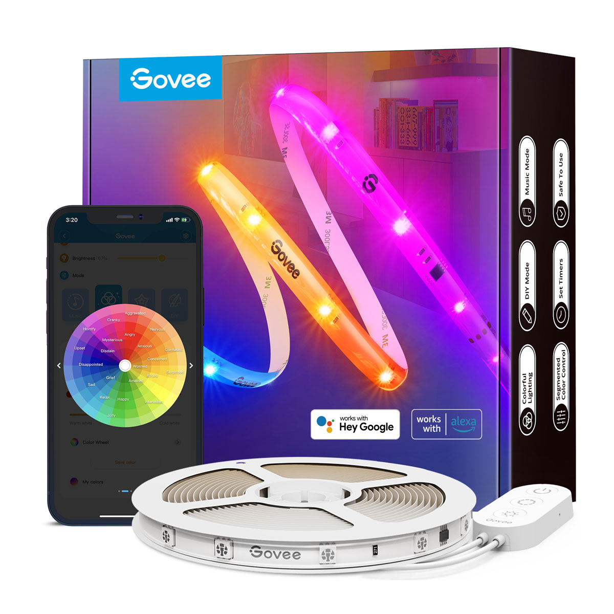 Стрічка світлодіодна розумна Govee H619A LED Strip Light With Protective Coating, 5м, RGBIC, WI-FI/Bluetooth, білий