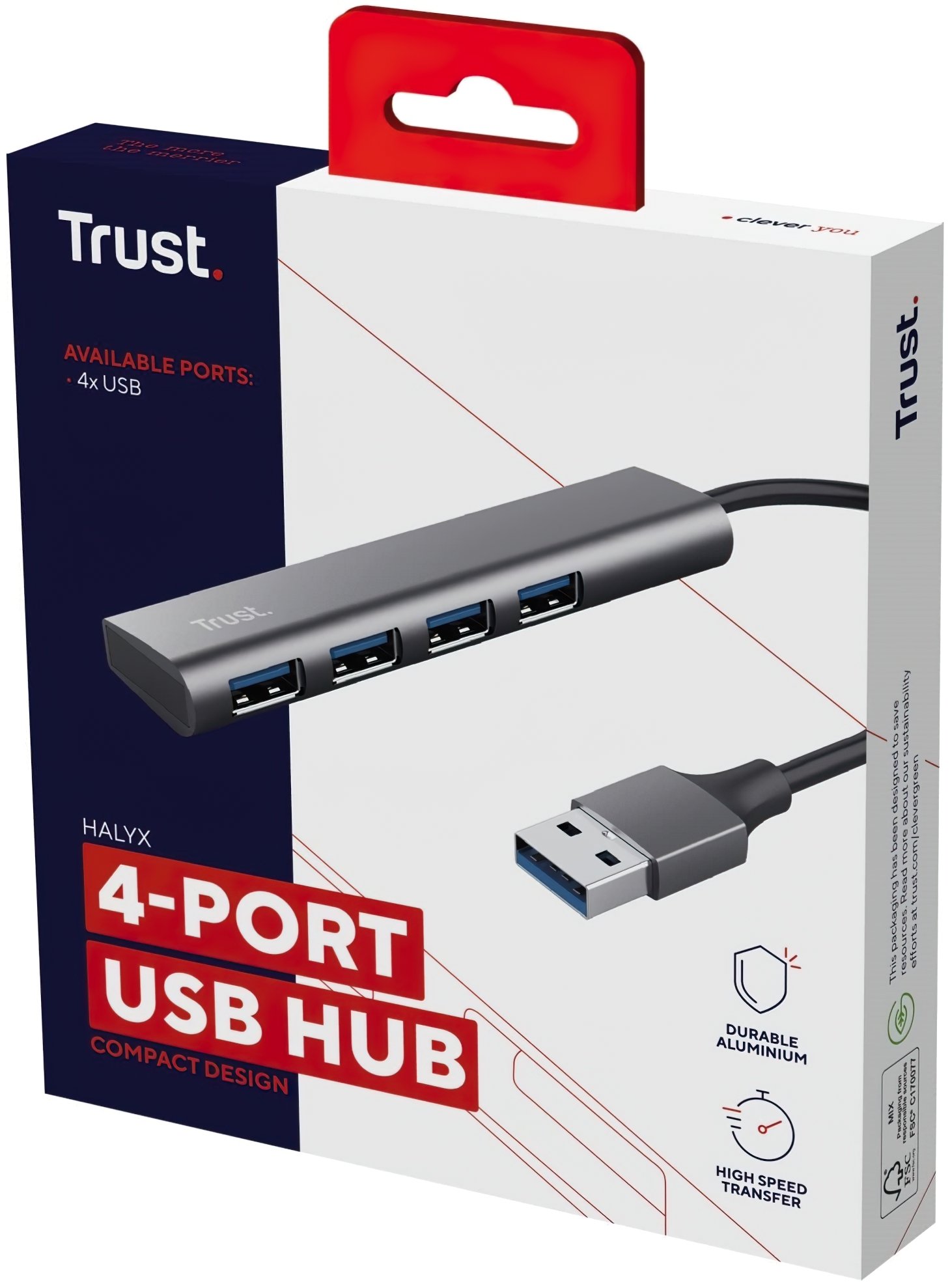 USB-хаб Trust Halyx 4-Port USB-A 3.2 Grey (24947_TRUST)