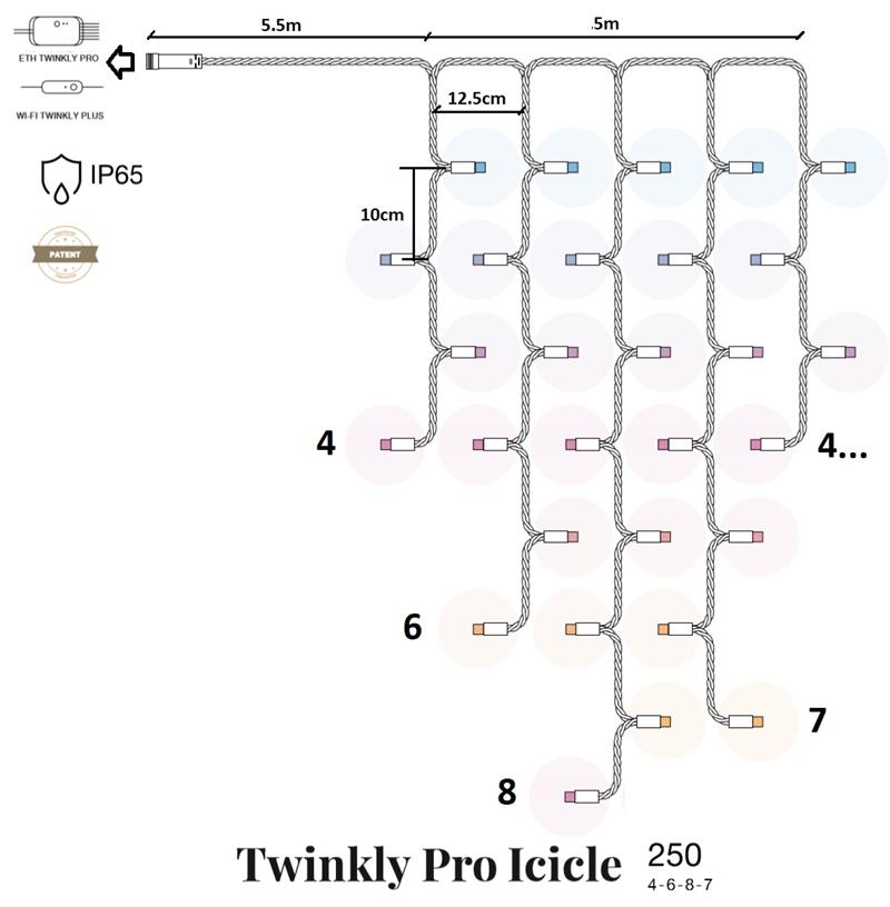 Smart LED Гірлянда Twinkly Pro Icicle RGBW 250, AWG22, IP65, прозорий