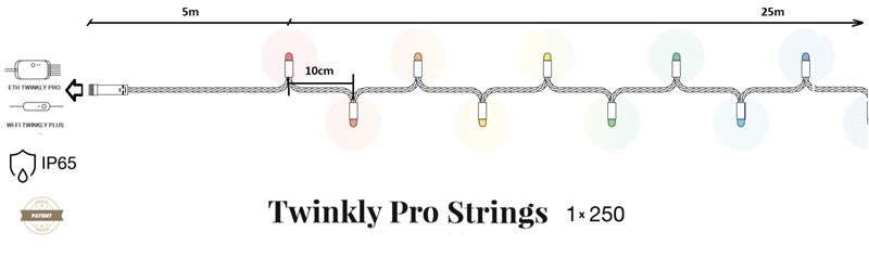 Smart LED Гірлянда Twinkly Pro Strings AWW 250, одинарна лінія, IP65, AWG22 PVC Rubber зелений