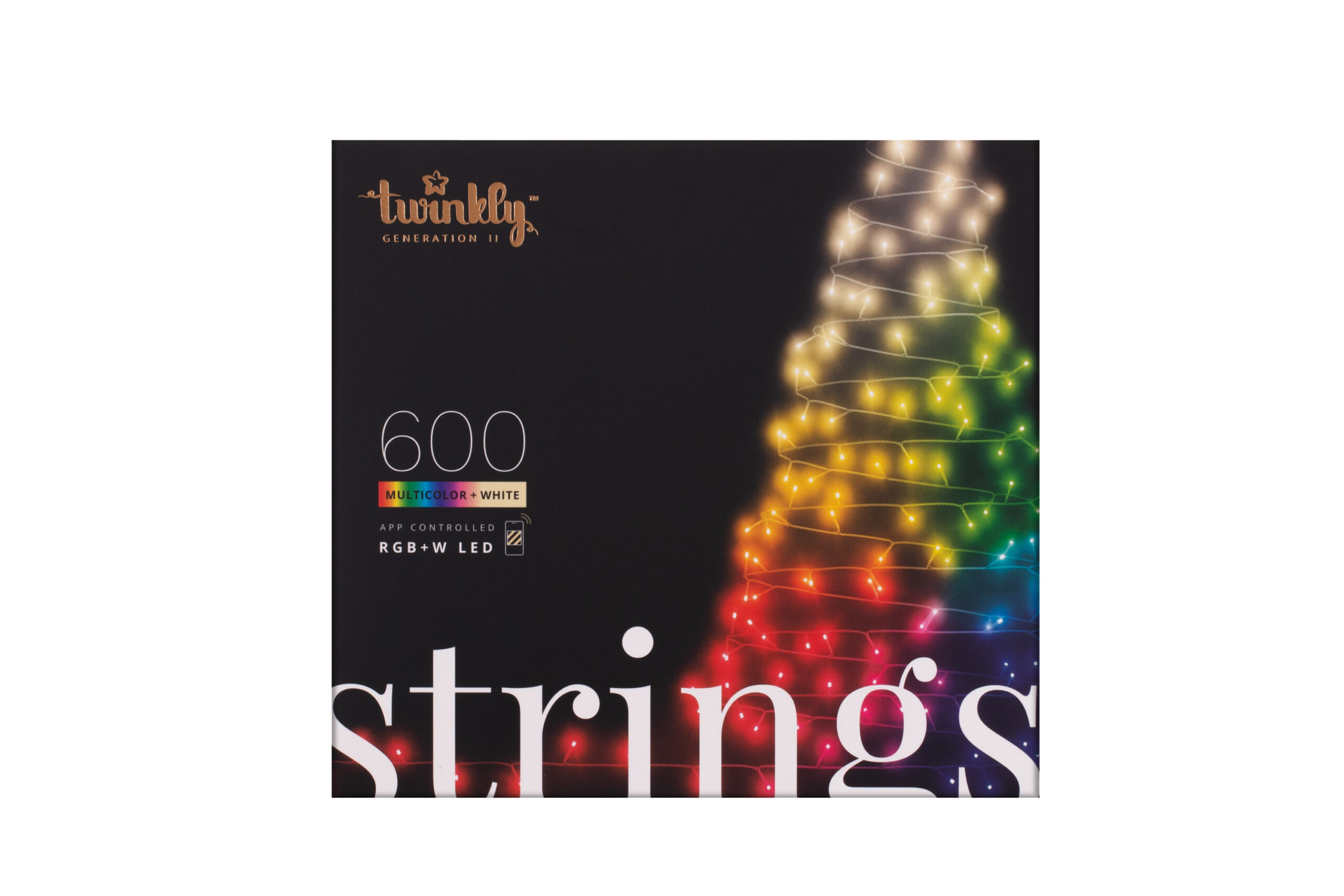 Smart LED Гірлянда Twinkly Strings RGBW 600, Gen II, IP44, довжина 48м, кабель чорний (TWS600SPP-BEU)